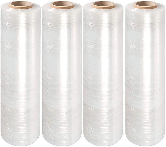 4 Rolls of Blown Hand Stretch Film 12" x 1500'. Clear Hand Stretch Wrap; 80 Gauge. Tear Resistant Residue Free Film for Moving; Shipping; Wrapping. Industrial Grade Pallet Shrink Wrap Film.