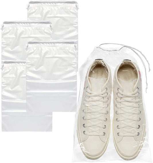 Travel Shoe Bags 12" x 16.5". Pack of 50 Clear Plastic 2 mil Pouches with Drawstring Closures for Packing; Storing. Waterproof Portable Storage for Shoes; Sneakers; Boots. For Men & Women.