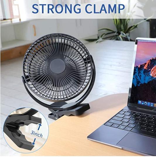 10000mAh Rechargeable Portable Fan, 8-Inch Battery Operated Clip on Fan, USB Fan, 4 Speeds, Strong Airflow, Sturdy Clamp for Personal Office Desk Golf Car Outdoor Travel Camping Tent Gym Treadmill
