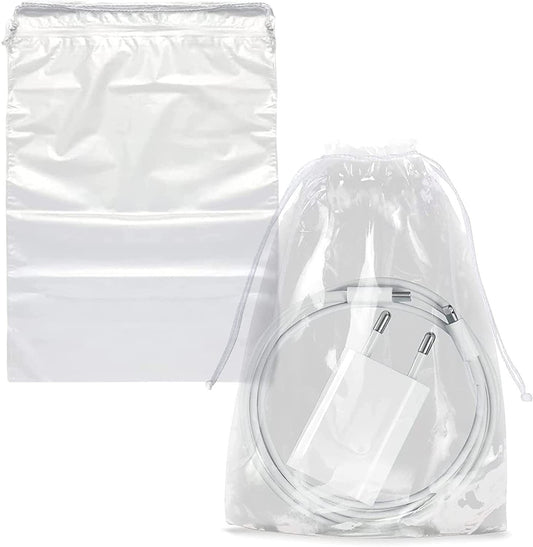 PUREVACY Travel Shoe Bags 6" x 10". Pack of 100 Clear Plastic 2 mil Pouches with Drawstring Closures for Packing and Storing. Waterproof Portable Storage for Shoes; Sneakers; Boots. For Men & Women.
