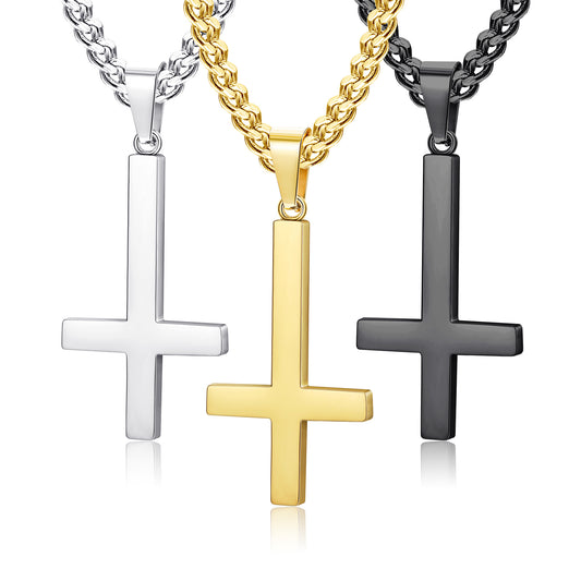 3Pcs Inverted Cross Necklace for Men Women Stainless Steel Cross Pendent Necklace Cross Jewelry Classic Christian Cross Necklace Silver Gold Black