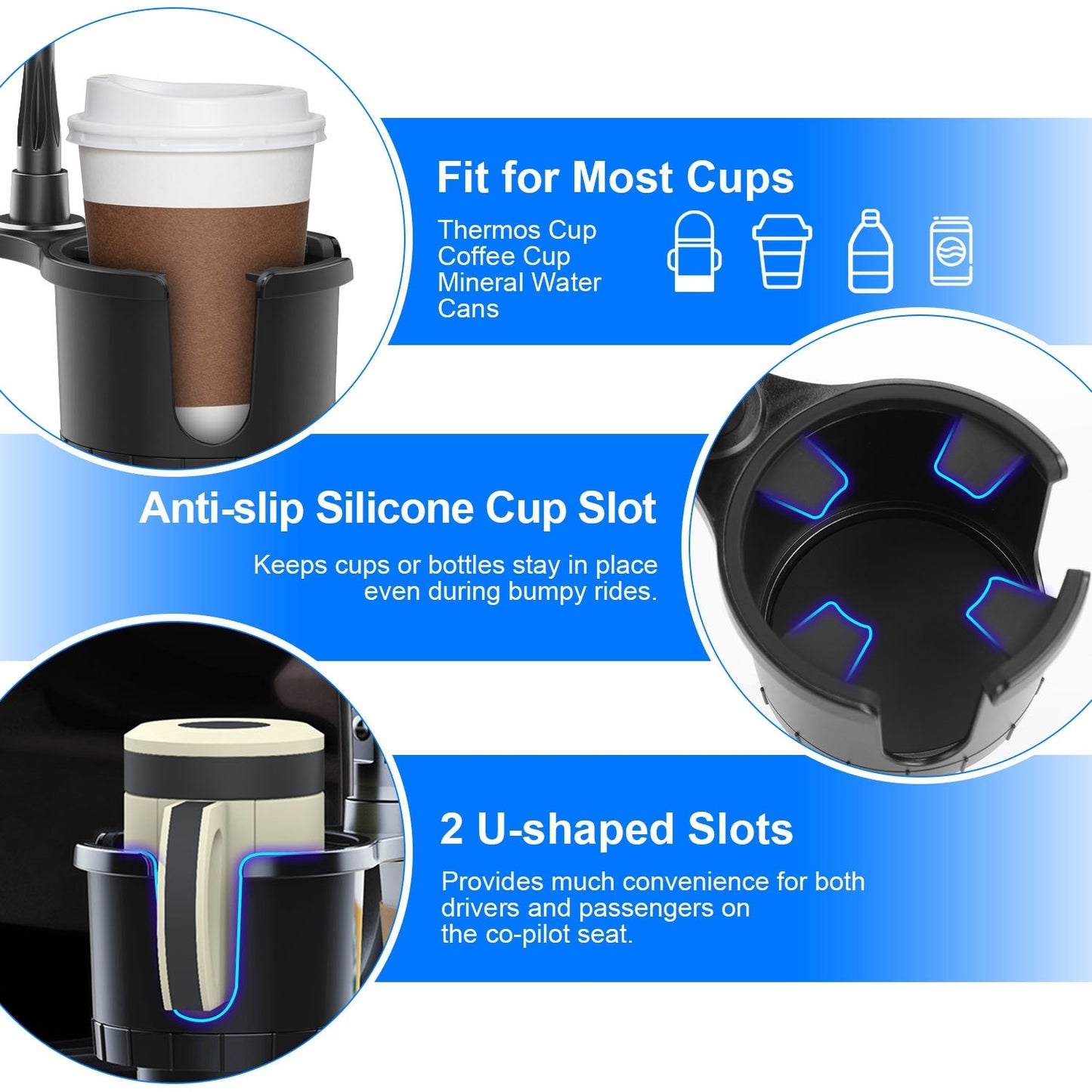 2 In 1 Car Cup Phone Holder Automotive Drink Holder with 360° Rotating Gooseneck Phone Mount Adjustable Base Fit for Most Phones Cups Vehicles