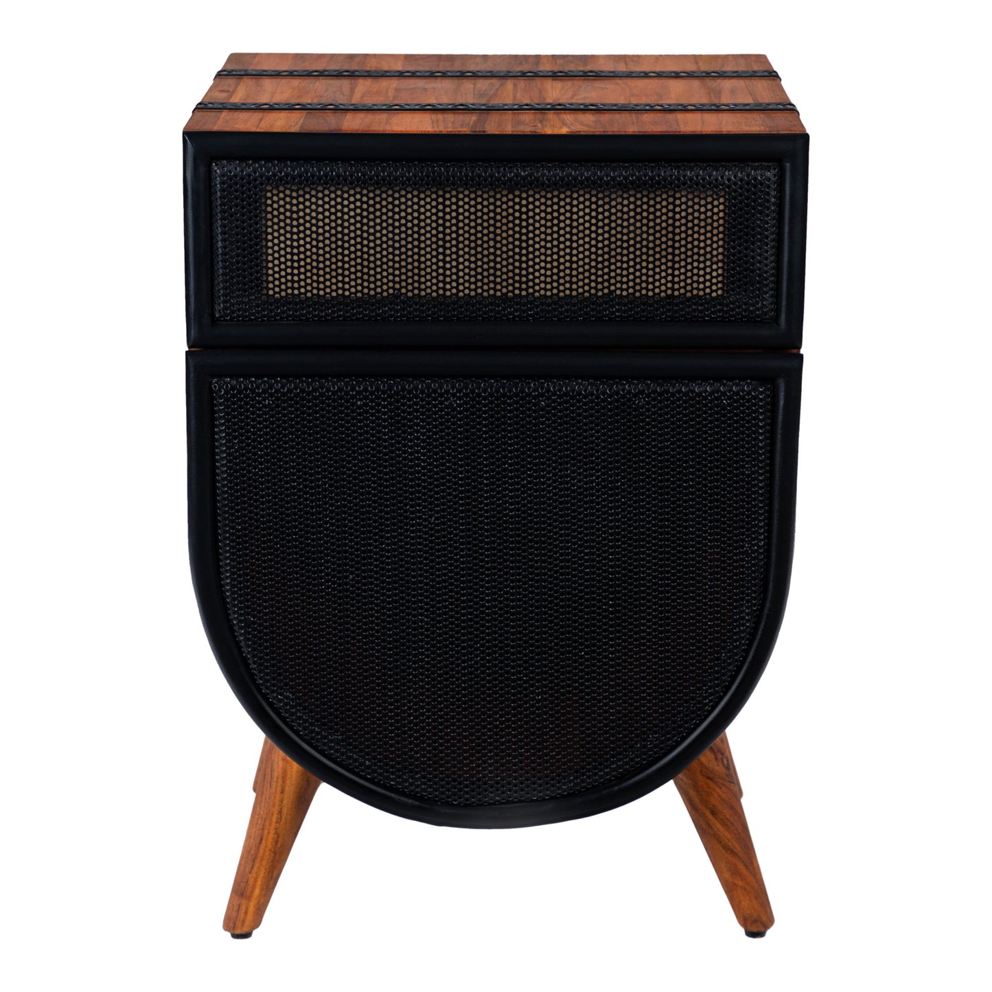 24 Inch Acacia Wood Accent Cabinet Chest with 1 Mesh Drawer and 1 Door, Brown and Black